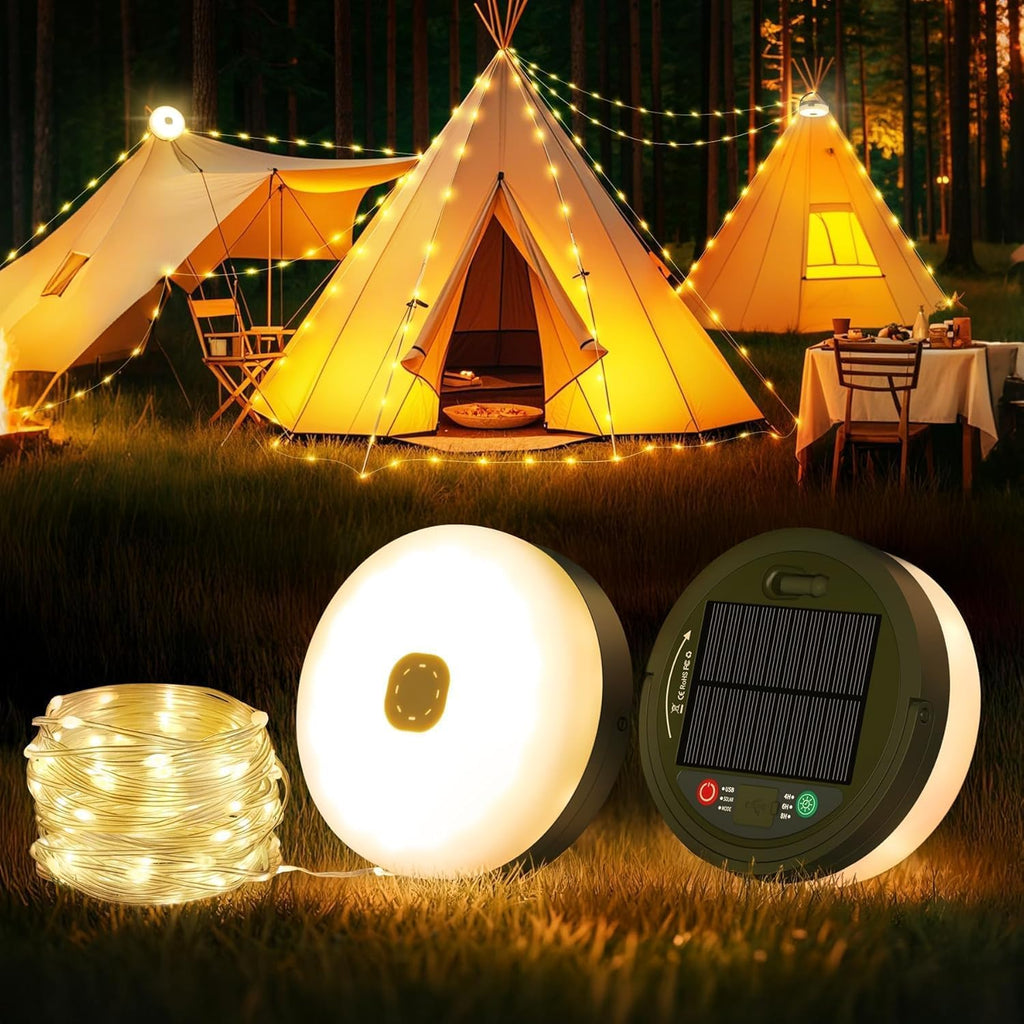 Solar Camping String Lights, 33FT 3000Mah Retractable 4 in 1 Camp Lights with 8 Modes, Portable Rechargeable Camp Lamp, Camping Lamp Outdoor Waterproof, Tent Light for Party, RV, Hiking