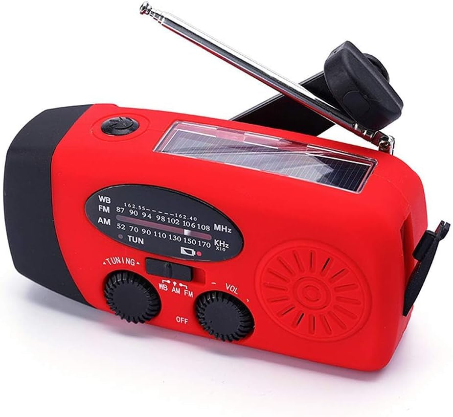 FM/AM/NOAA Weather Radio Hand Crank Self Powered Solar Portable Mini Emergency Survival Radios with 3 LED Super Bright Flashlight 2000Mah Battery Operated Power Smart Phone Charger,Sos